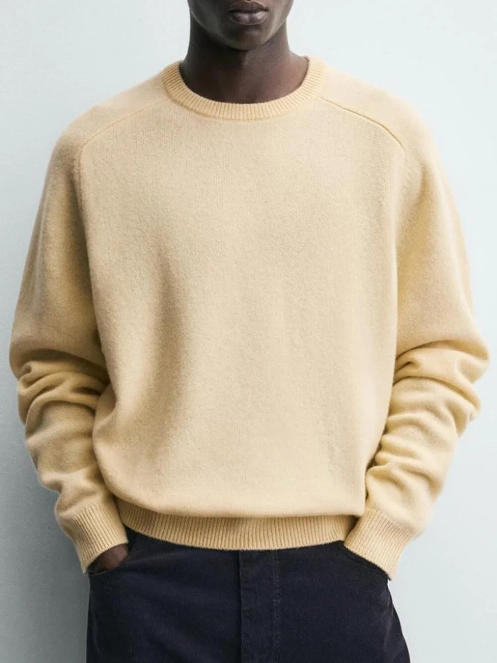 NEW Zara Men's Regular Fit Wool Cashmere Blend Crewneck Sweater Jumper Butter L